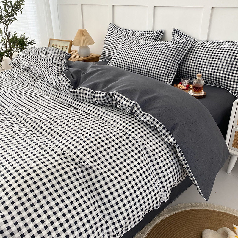 Ins Small Fresh Four-Piece Bedding Set Skin-Friendly Washed Cotton Brushed Student Bed Bed Sheets Quilt Cover Three-Piece Set Wholesale