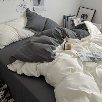 Ins Unbranded A-Grade Brushed Washed Cotton Four-Piece Bedding Set, Three-Piece Duvet Cover Set, Bedding, Fitted Sheet, All-Season Style