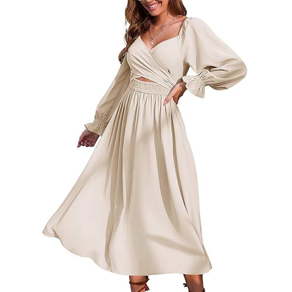Elegant Square Neck Long Dress for Women High Waist Slim Fit Autumn Winter Style Wholesale Availability