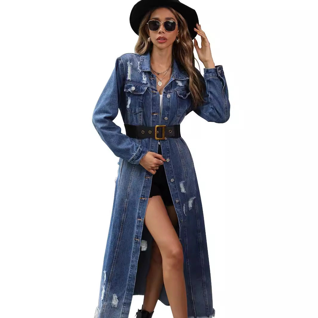 Vintage Slim Fit Long Sleeve Denim Dress for Women Waist Defining Stylish Comfortable Perfect for Casual Outings