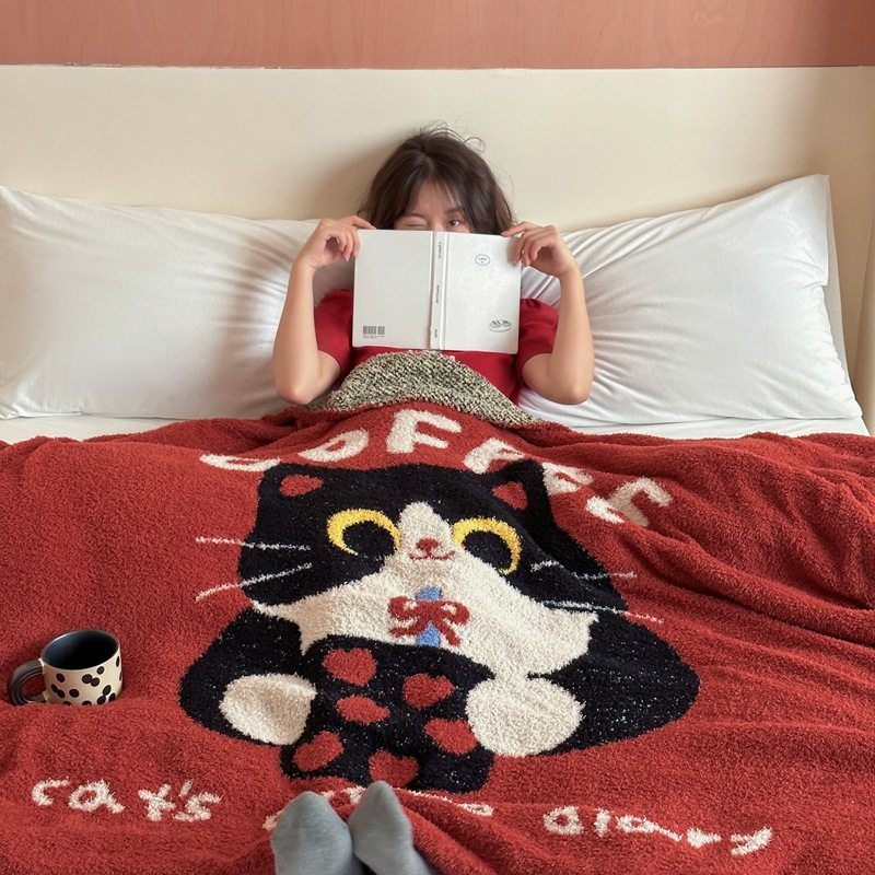 Cartoon American Cute Pet Cat Multifunctional Knitted Half Blanket Blanket Lunch Break Blanket Cover Blanket Thickened Blanket Bedroom
