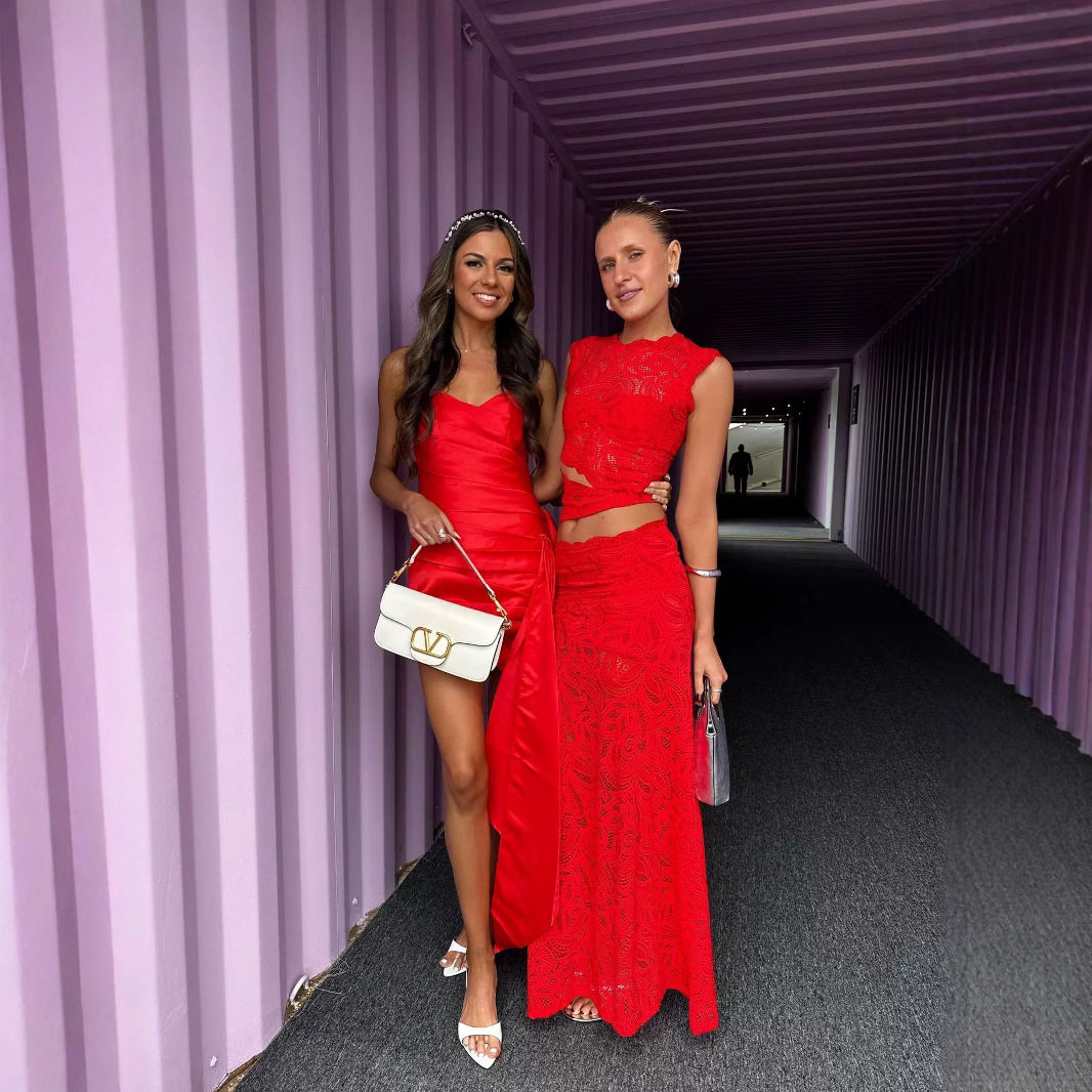 Red Lace Sleeveless Top and Mermaid Skirt Set Sexy Design Irregular Hem Elegant Style Perfect for Parties and Events