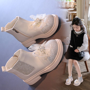 Girls' short boots spring and autumn single boots children's baby boots princess boots soft bottom non-slip two cotton little girl leather boots