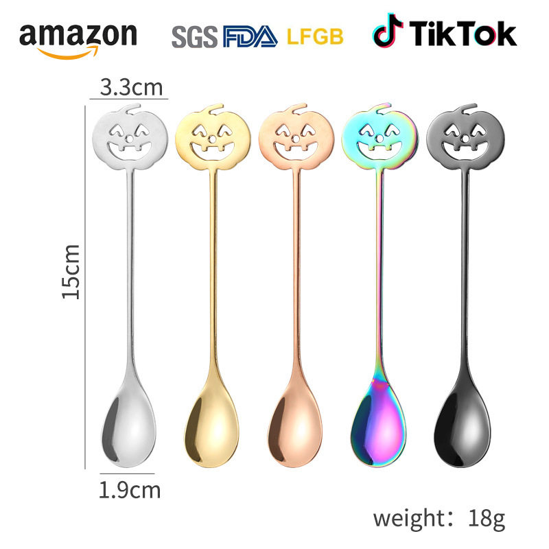 Cross-Border Creative European and American Tableware Amazon Halloween 304 Stainless Steel Coffee Dessert Stirring Spoon High-Value Spoon