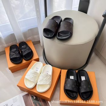Foreign Trade L Brand High Version Eva Letter Embossed Slippers Unisex Flat Non-Slip Versatile Slide Slippers Wholesale