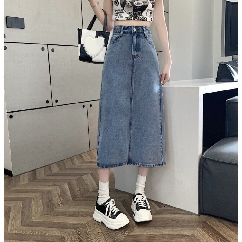 High Waisted Denim Midi Skirt for Women Vintage A Line Slim Fit Bodycon Style Spring Summer Fashion Wholesale
