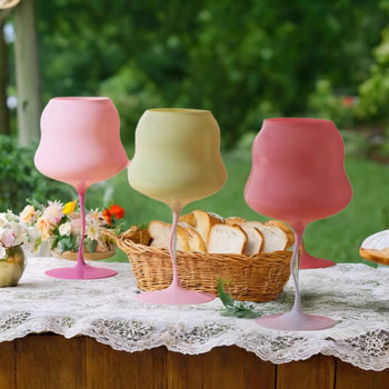 Cream Twisted Cup Pink Girl Crystal Glass Red Wine Glass Goblet Macaron Color Vintage Middle Ancient Wine Glass