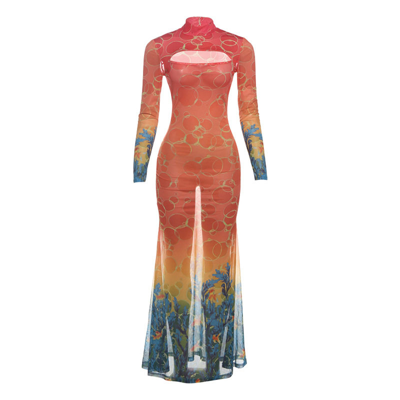 Fashionable Womens Hollow Out Mermaid Dress Unique Print Sexy Silhouette Autumn Style Wholesale Available