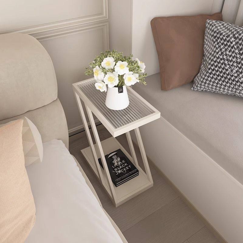 Living Room Sofa Side Table Changhong Glass Floor-Standing Storage Rack Iron Ultra-Narrow Bedside Table Small Narrow Corner Table