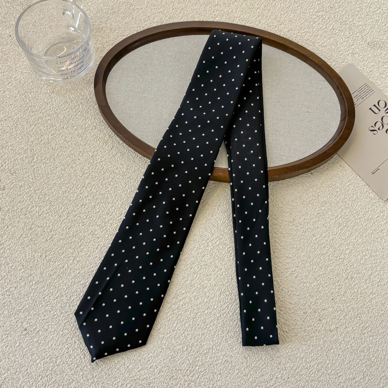 白の水玉模様黒ネクタイ - 約154cm