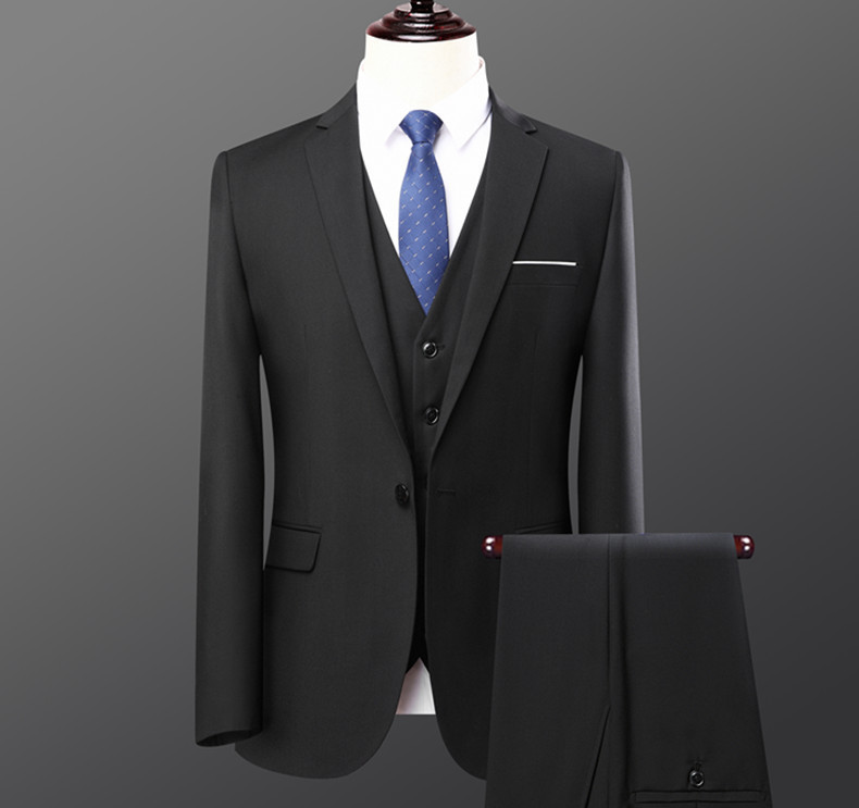 Bộ vest nam hai mảnh dáng ôm phong cách Hàn Quốc, lễ phục cưới và đi làm — Bộ áo và quần một cúc màu xanh navy, Bộ đồ màu xám một cúc (áo + quần), Bộ đồ đen một cúc (áo + quần), Bộ đồ hai cúc màu xanh tím than (áo + quần)