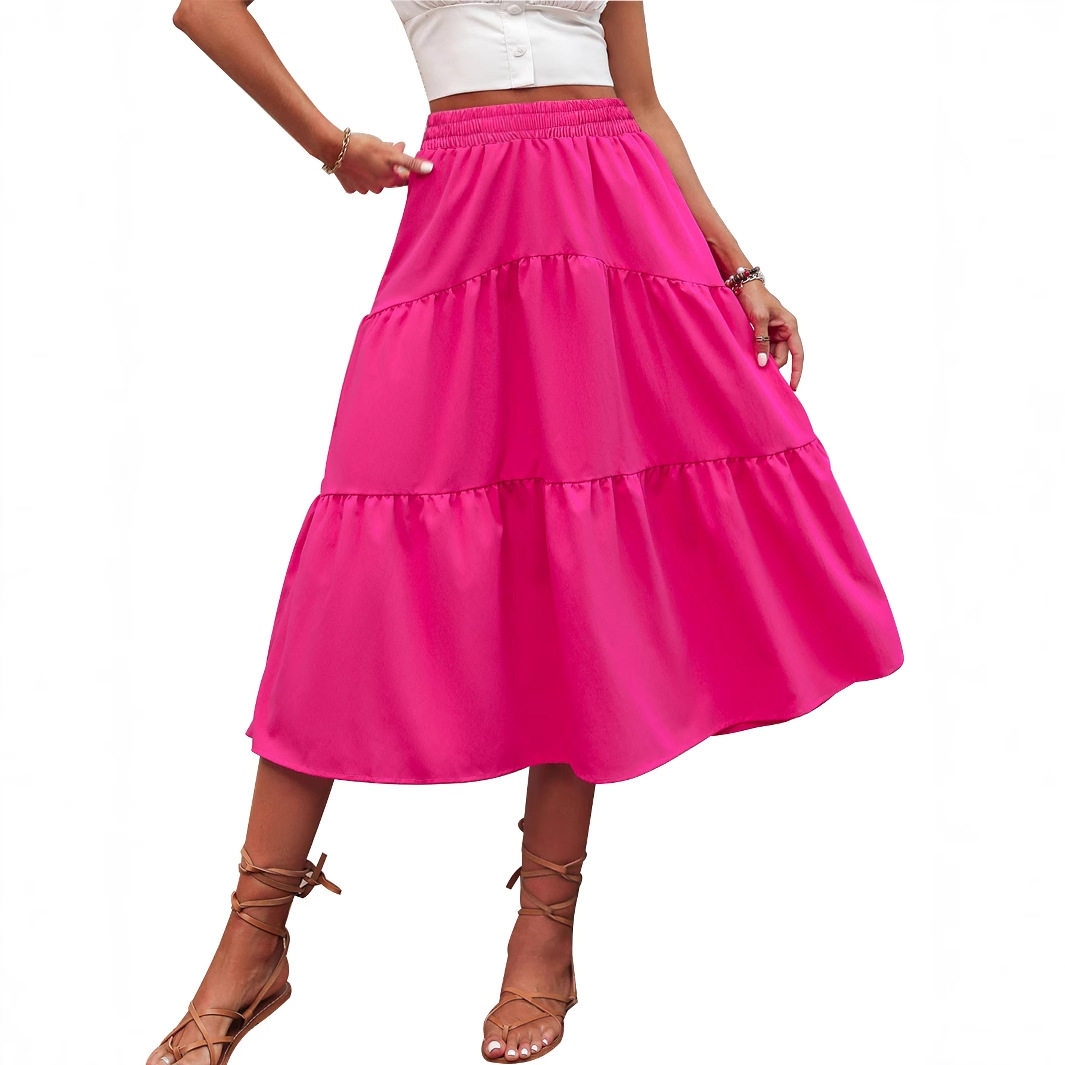 High Waisted Solid Color Midi Skirt Elastic Waist Fashionable Design Versatile for Casual or Formal Wear Wholesale