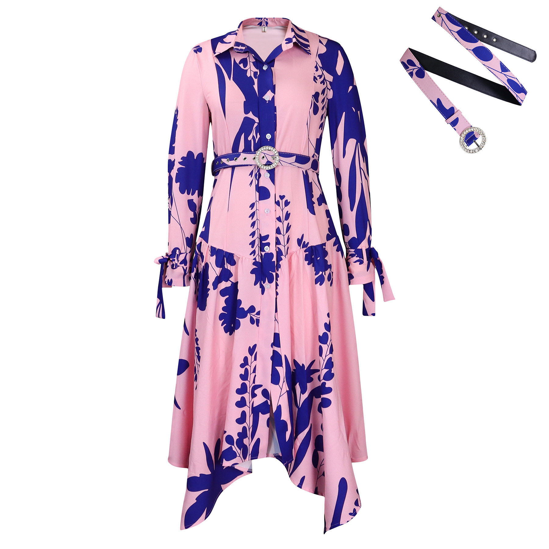 Plus Size Womens Dress Elegant Floral Print Irregular Hem Lapel Collar Casual or Formal Occasions Wholesale