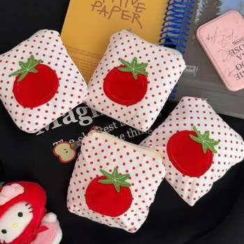 New Red Polka Dot Tomato Coin Purse Mini Bag Korean Version Compact Portable Lipstick Earphone Bag Storage Bag