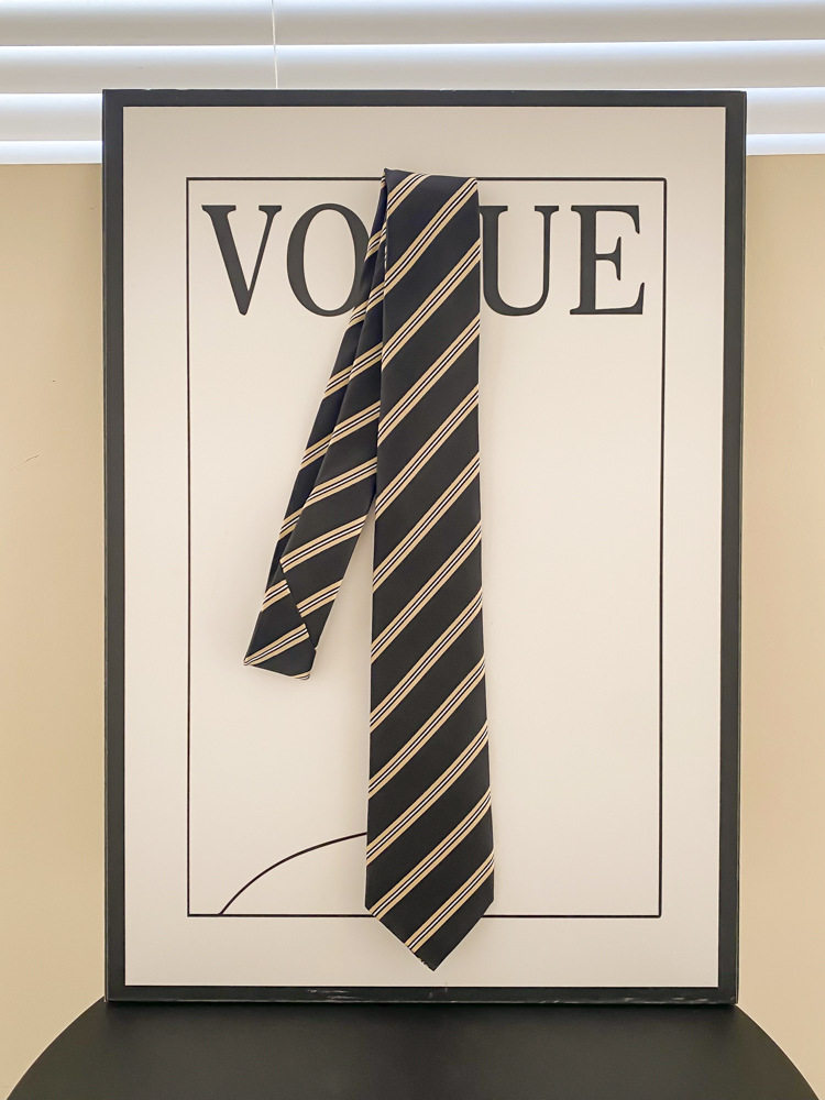 青と白の上質ツイル黒ネクタイ - 約140cm