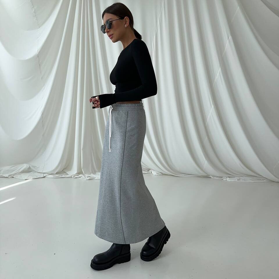 High Waisted Cotton Midi Skirt Comfortable Versatile Knitted Fall Winter Fashion Wholesale Available