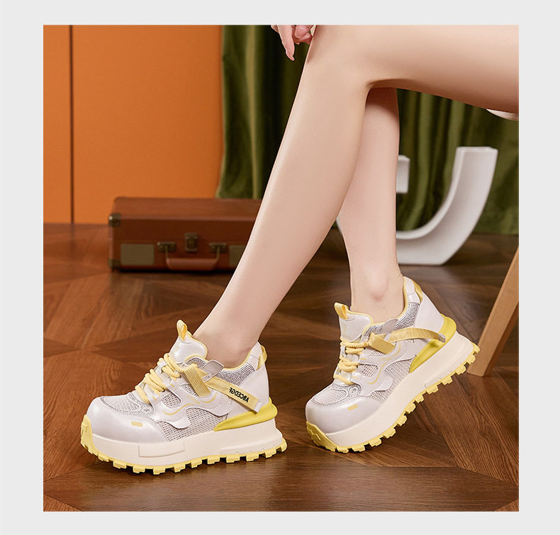 Giày sneaker nữ chunky đế dày lưới thoáng khí phong cách Forrest Gump — Xanh dương, Vàng, Trắng chi tiết 15