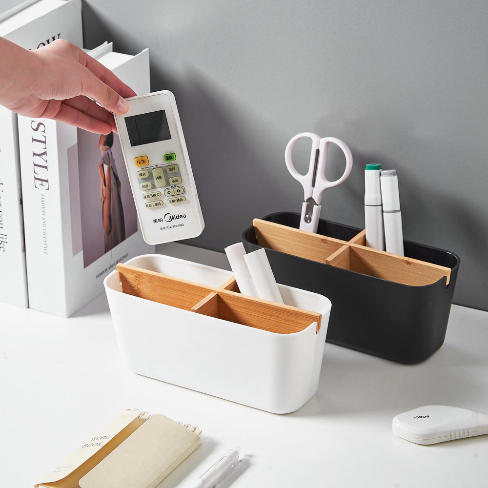 Removable bamboo wood desktop multi-compartment storage box compartment cosmetics stationery storage remote control sundry finishing box