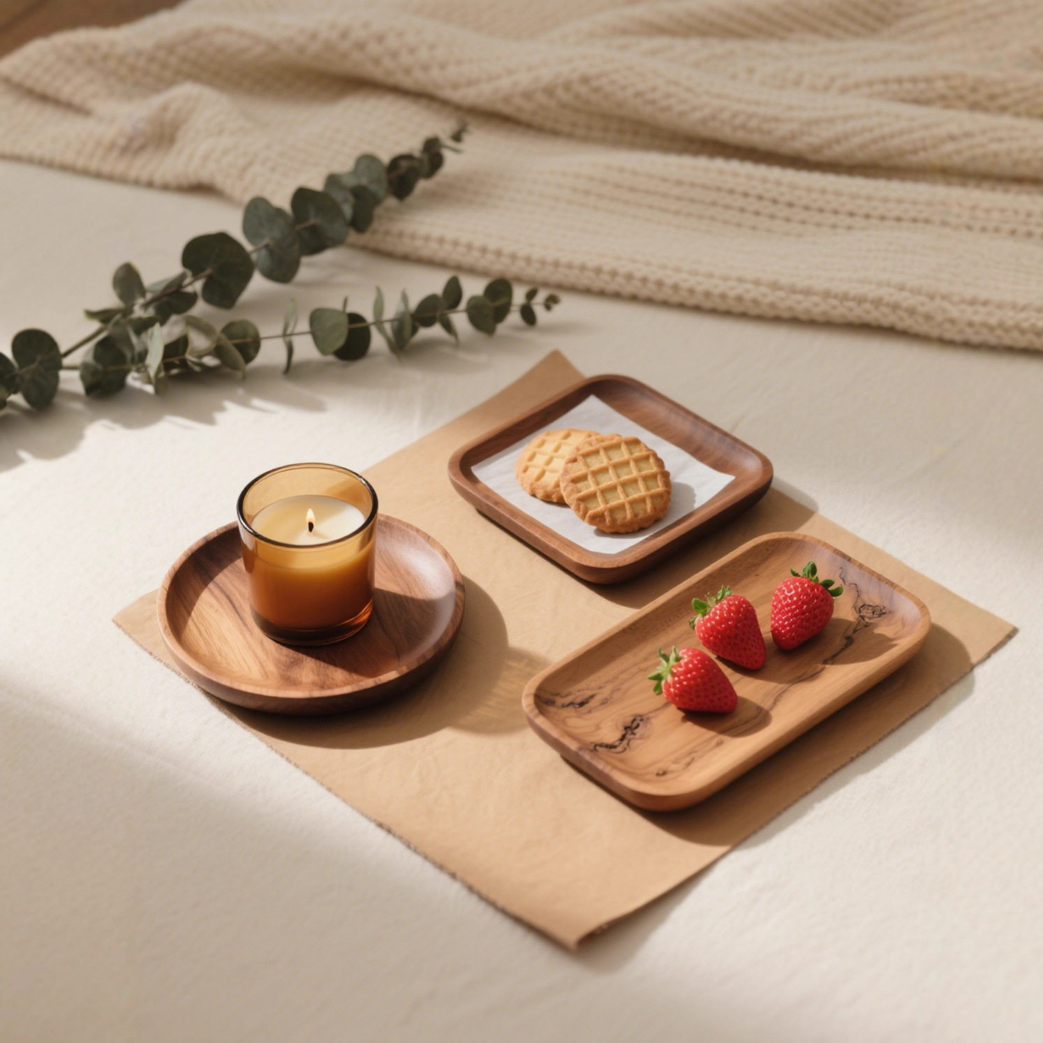 Japanese Acacia Wood Tray Cloud-Shaped Tea Tray Tea Water Anti-Scalding Wooden Dining Tray Cake Snack Wooden Small Plate
