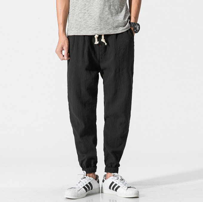 2024中国风冰丝棉麻男裤宽松大码男装潮长裤哈伦裤灯笼束脚休闲裤