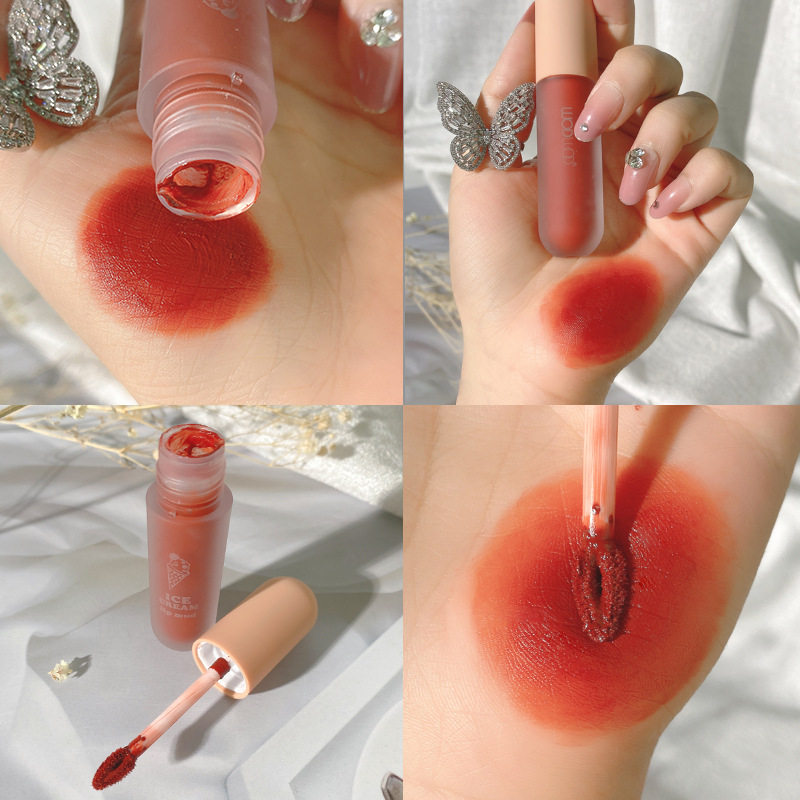 WODWOD Ice Cream Lip Mud Mist Velvet Matte Not Easy to Stick Cup Student Women White Brown Orange Mousse Lip Glaze