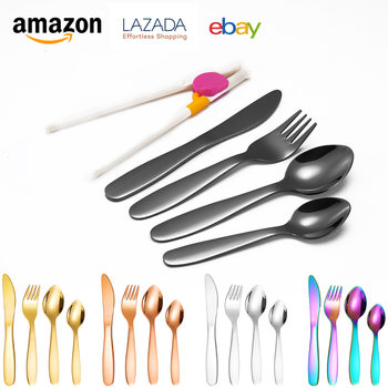 Amazon 304 Stainless Steel Kidsren's Knife, Fork, Spoon and Chopsticks 5-Piece Set for Toddlers Eating Tableware Fork Spoon Training Chopsticks Set
