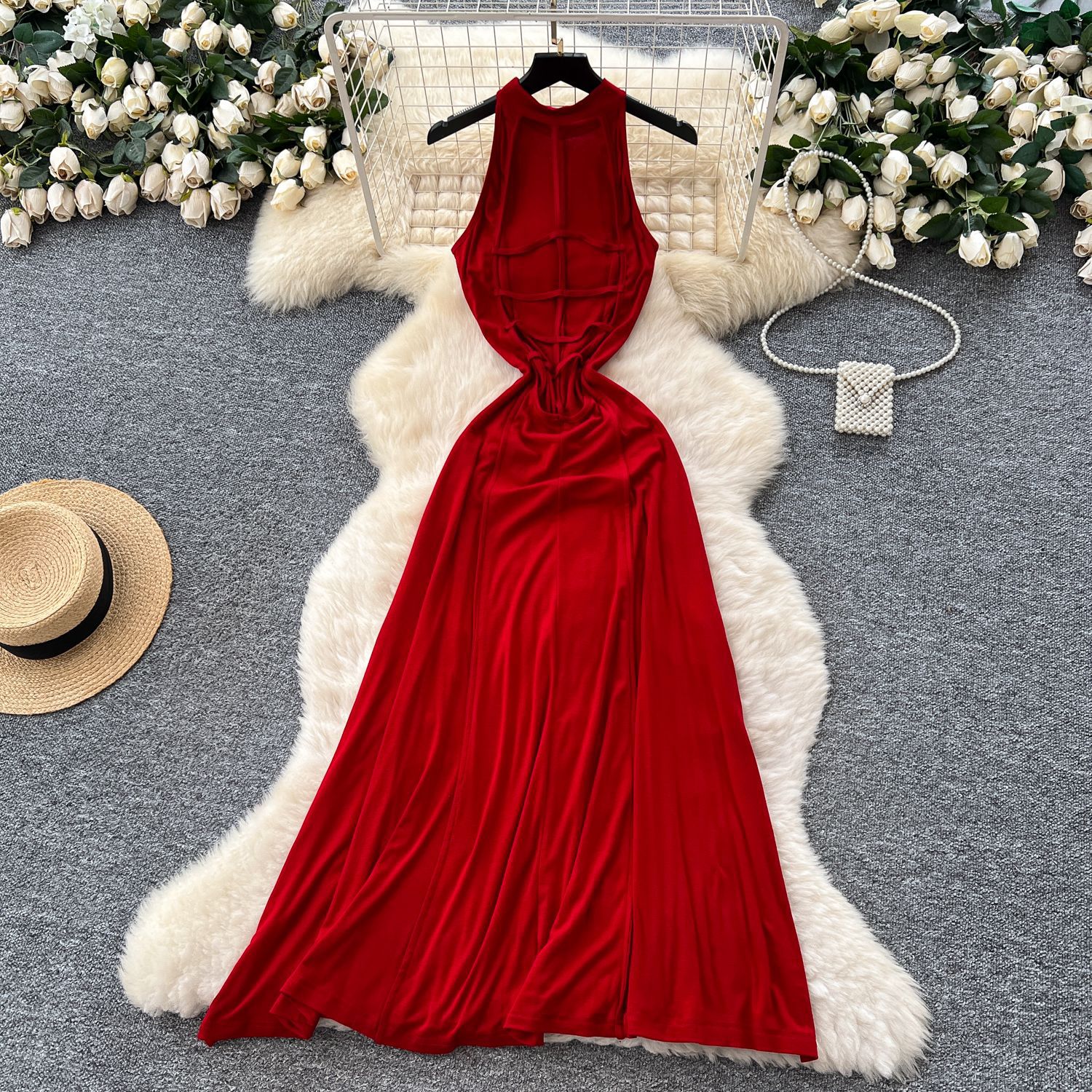 Sleeveless Summer Dress Sexy Backless Design Waist Defining Fit Flowy A Line Skirt Perfect for Parties and Events