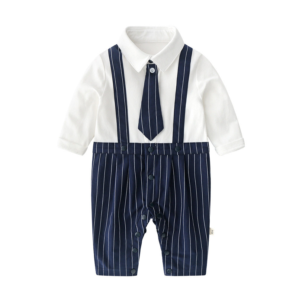 Baby Clothes Spring and Autumn Baby Boy Handsome Gentleman Ha Clothes Newborn One Hundred Days Old Dress Baby One-piece Clothes