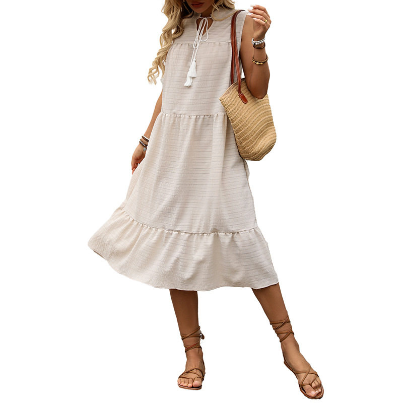 Sleeveless Straight Maxi Dress Simple Design Solid Color Beach Vacation Style Wholesale Available