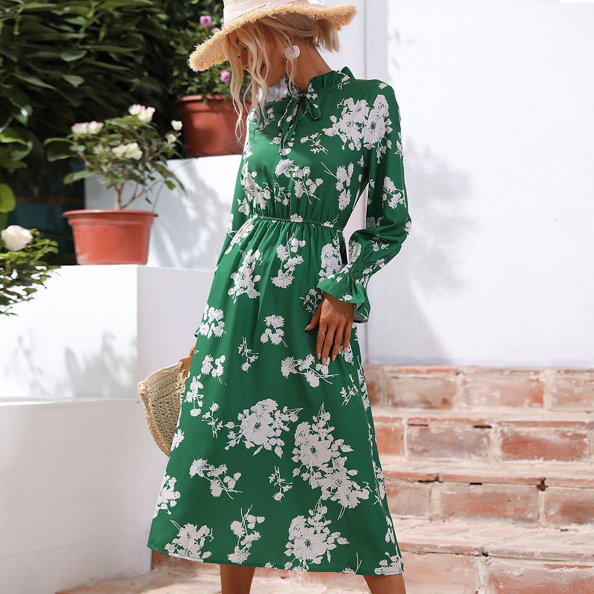 Vintage High Waisted Bell Sleeve Dress Multi Color Options Spring Fashion Wholesale Available factory direct