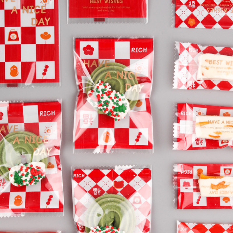 New Year festive plaid bag thickened biscuit bag snowflake candy fruit bag toffee bag Black Sesame raw milk soft cake