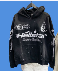 2024 American trendy brand Hell Hell Star classic pattern print high-weight terry hoodie sweatshirt for men and women