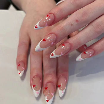 X-0426 Wearing Armour European and American Almond-shaped French Pink Love Wearing Fake Nails 24 Finished Nail Art