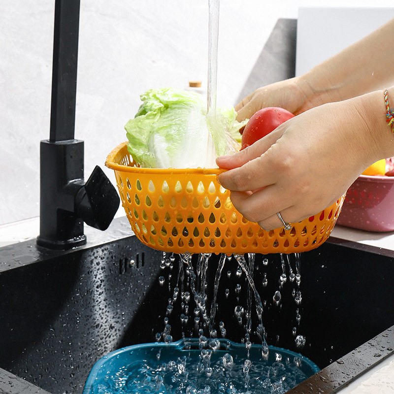 Sink Draining Basket Wholesale Eight-piece Kitchen Household Double-layer Plastic Hollow-out Vegetable Washing Large-size Fruit Draining Basket