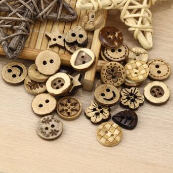 Natural Coconut Round Buttons with Two Eyes and Four Eyes Coconut Shell Buttons for Kidsren's Handmade DIY Shirts and Knitwears Hand-Sewn Buttons