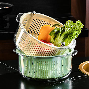 Drain Basket, Simple Kitchen Double-Layer Vegetable Washing Basket, Fruit and Vegetable Draining Basket, Kitchen Sink, Vegetable and Fruit Draining Basket, Rotating