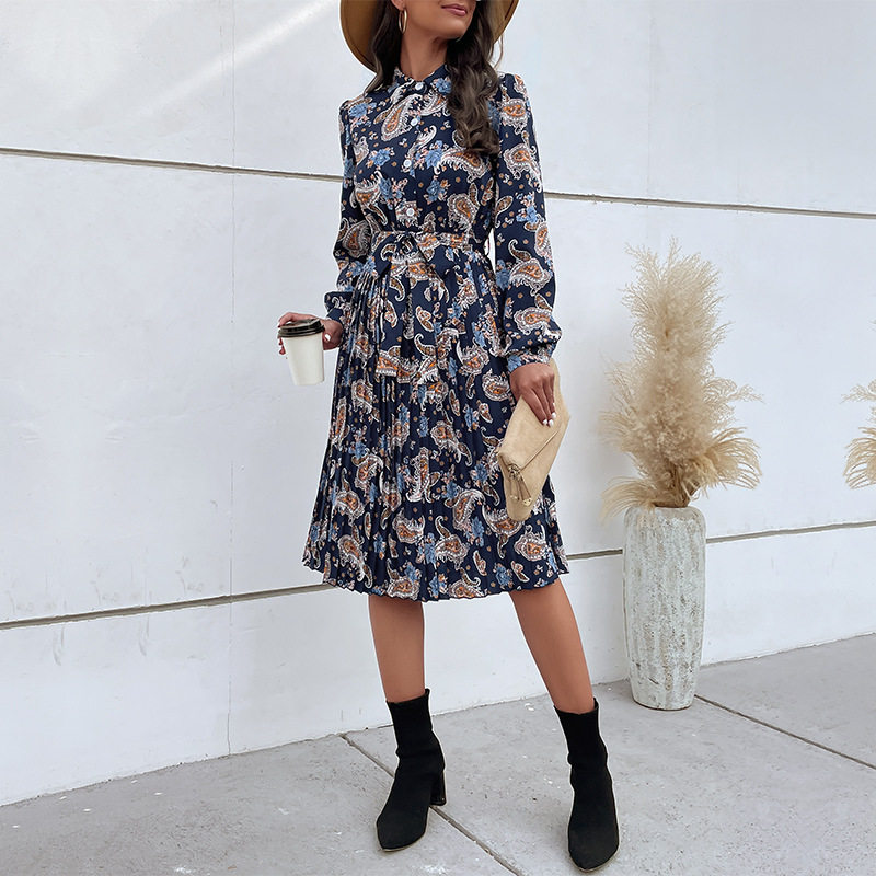 Floral Print Long Sleeve Dress Autumn Winter Style Elegant Casual Wear for Women Wholesale Available