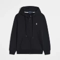 Zipper style, black with white label