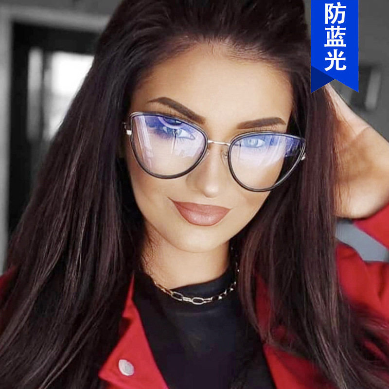 Kedun Anti-Blue Light Metal Cat-Eye Flat Glasses 2023 New Model Ins Eyeglass Frames Cross-Border Fashion Can Be Fitted with Prescription Lenses