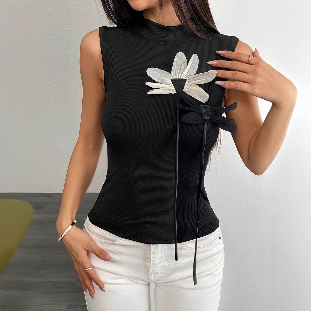 Knitted Floral Embellished Dress Slim Fit 3D Flower Design Elegant Style Perfect for Parties or Special Occasions