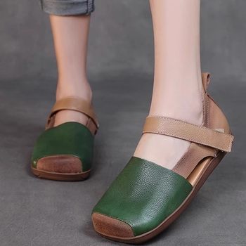 Color-Blocked Square-Toe Women's Sandals 2025 New Summer Cut Out Flats Shoes Ⅰns Trendy Versatile Niche Flats Leather Shoes