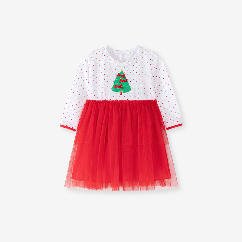 Christmas Style Girls' Dress, Autumn Mesh Kids' Dress, Cute Baby Dress