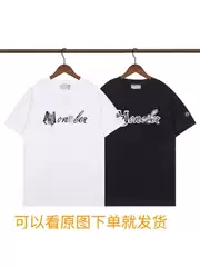 New Unisex Embroidered & Flocked Moncler Print Short Sleeve T-Shirt Couple Set with Hook and Loop Closure