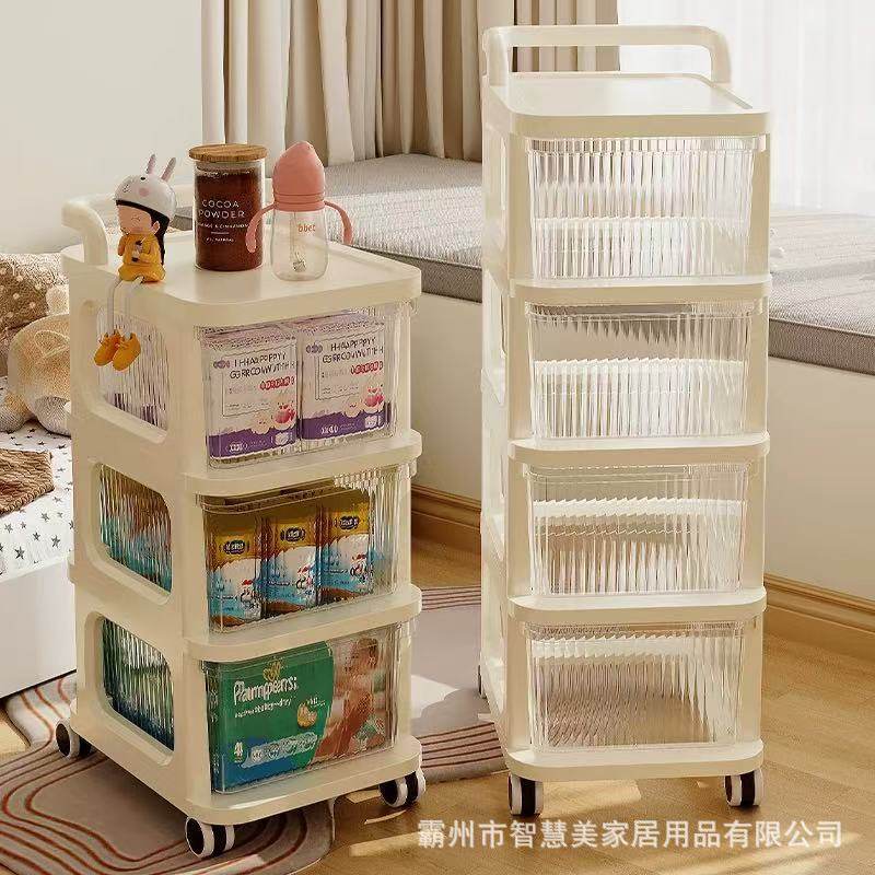 Multi-layer Trolley Storage Rack Cream Style Bedside Cabinet Wheeled Mobile Floor-standing Drawer-type Snack Toy Storage Rack