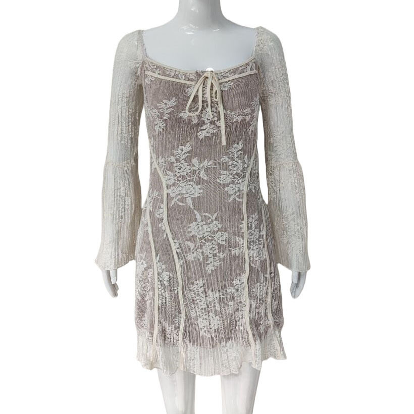 Womens Lace Flare Sleeve A Line Dress Elegant Slim Fit Stylish Design Perfect for Autumn Events Wholesale Available