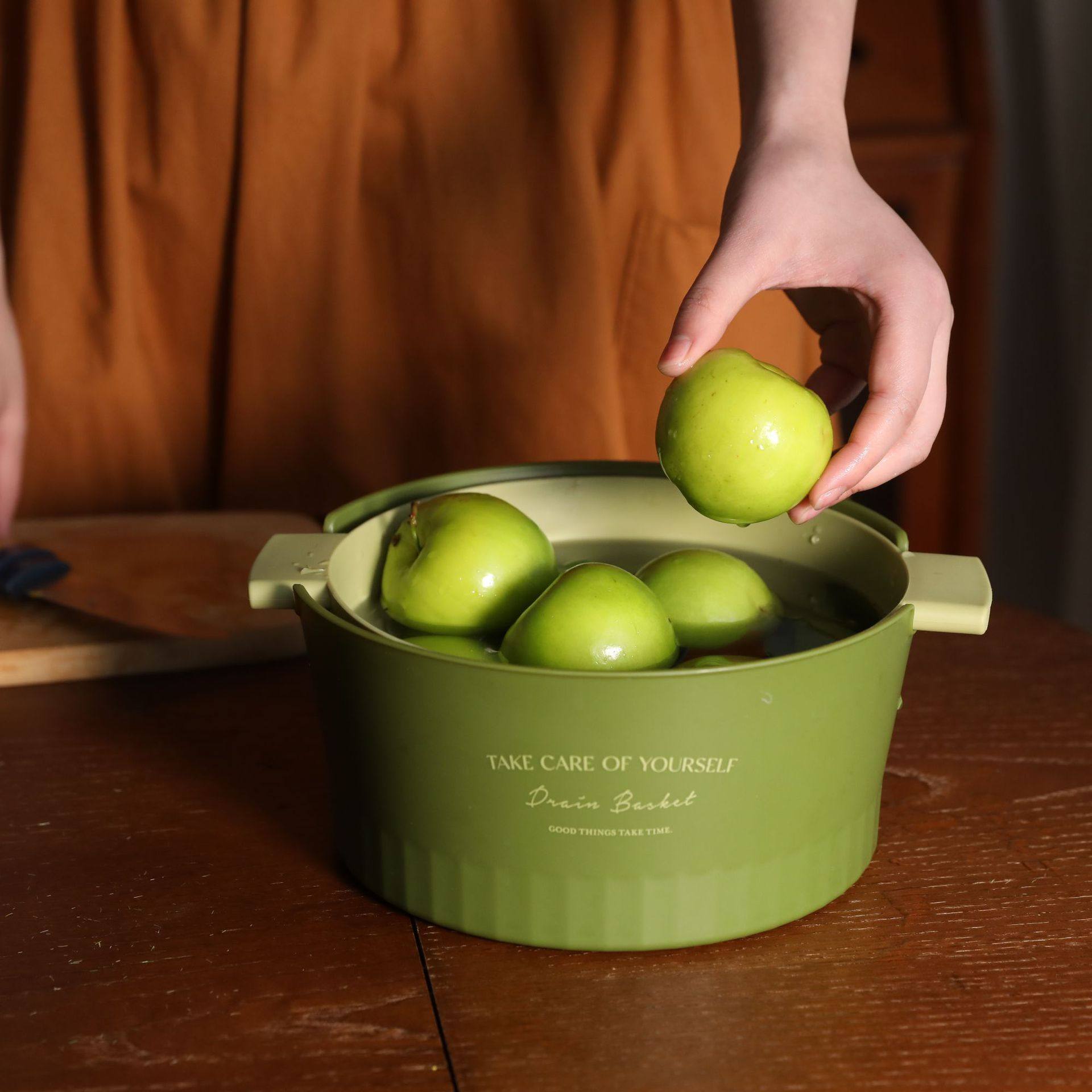 Japanese Style Simple Double Layer Fruit and Vegetable Draining Basket Household Kitchen Cleaning Draining Basket Plastic Fruit Basket Washing Vegetable Basket