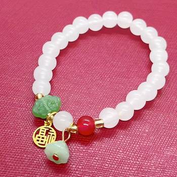 Ancient style imitation Hetian jade bracelet Fu Lu sheep fat white jade men and women necklace live broadcast welfare jewelry factory direct sales