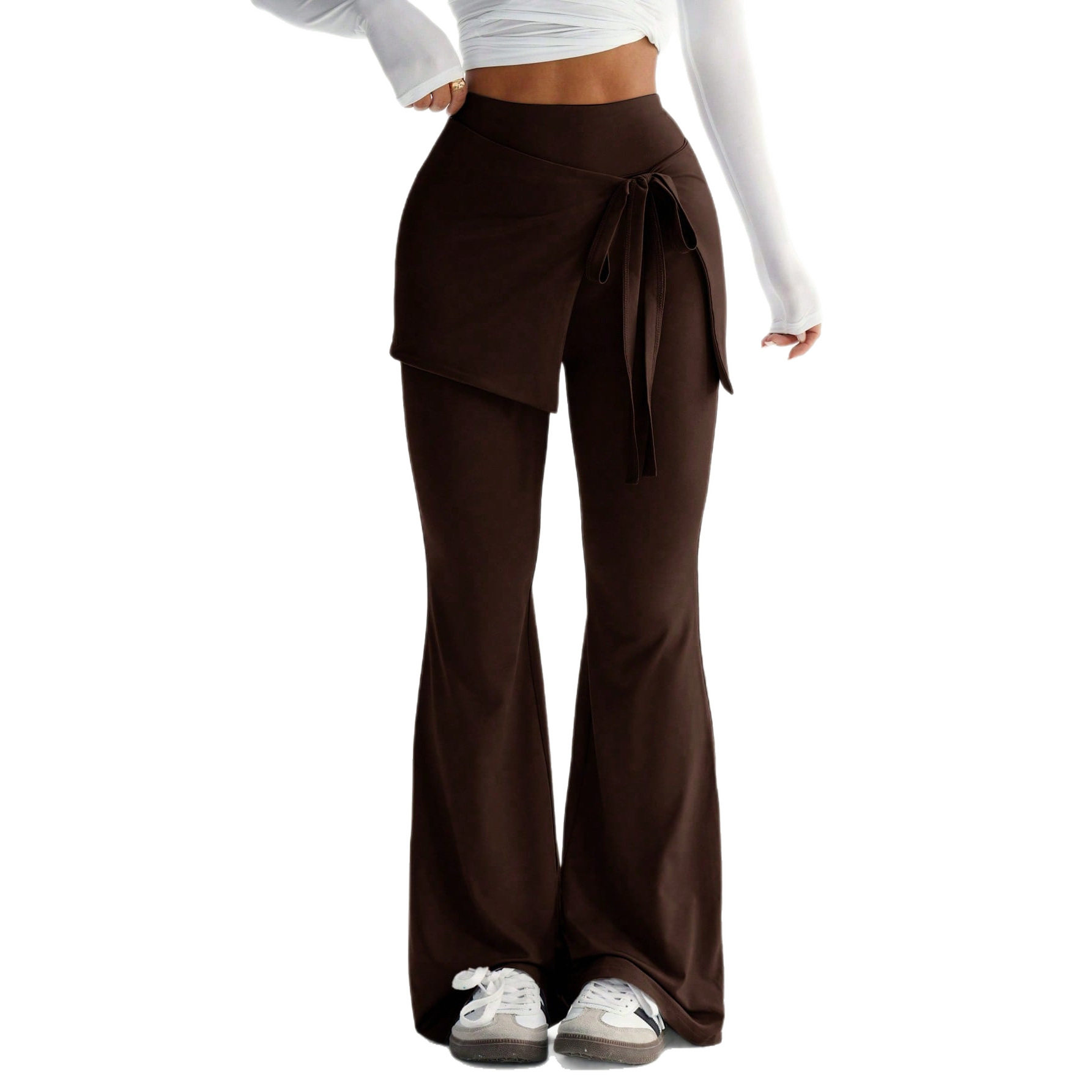 High Waisted Flare Pants for Women Two Piece Design Tie Waist Irregular Skirt Style Slim Fit Casual Wear