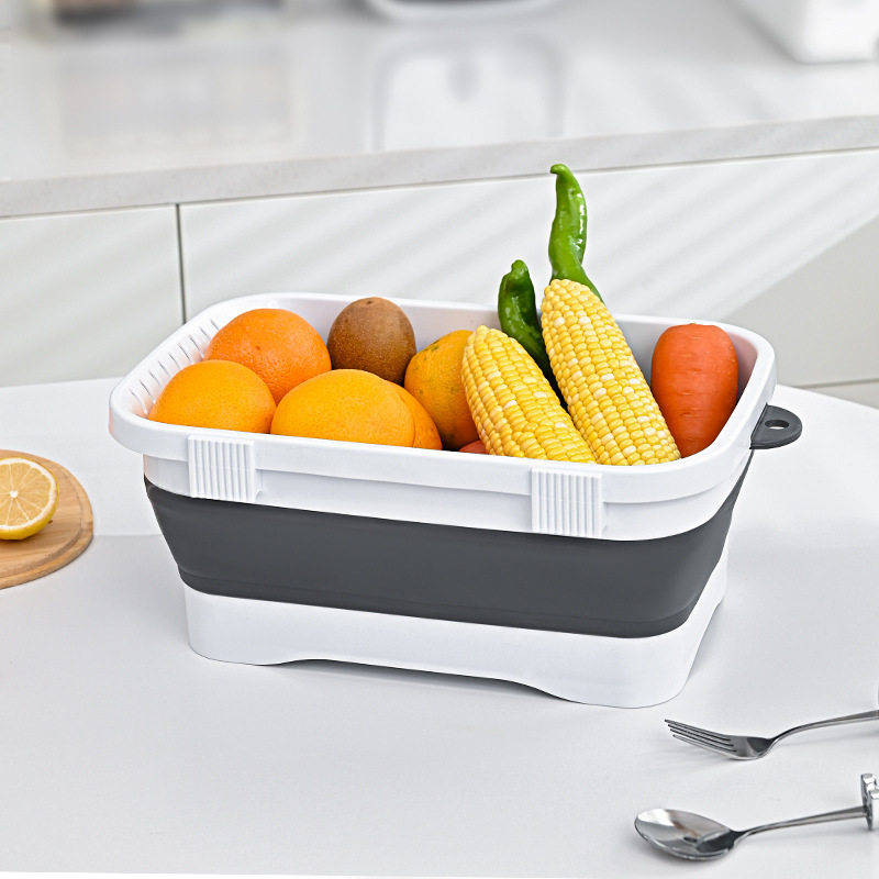 Kitchen folding vegetable washing basin fruit and vegetable draining basket retractable vegetable basket household drainage storage tray