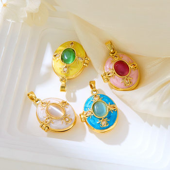 European and American Cross-Border Niche Design High-End Creative Fashion Colorful Oil Drop Photo Box Copper Gold-Plated Necklace Pendant for Women